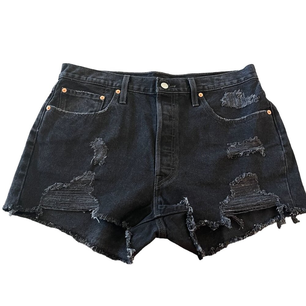 Levi's Premium 501 Black Women's Button fly Distressed Jean Shorts, Size 33 NWOT